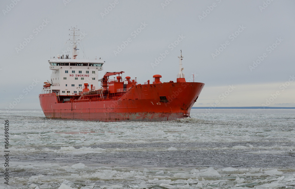 Cargo ship sailing in Ice Sea