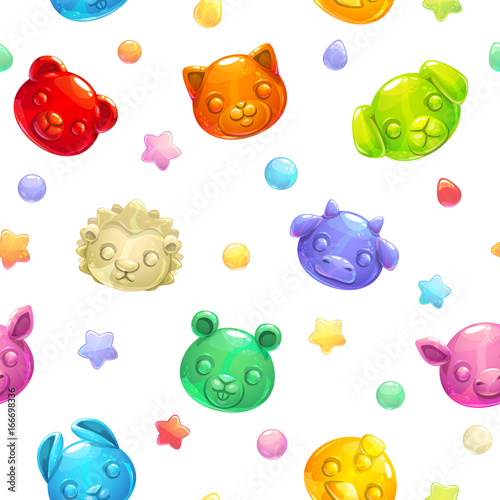 Seamless pattern with cute gummy jelly animals