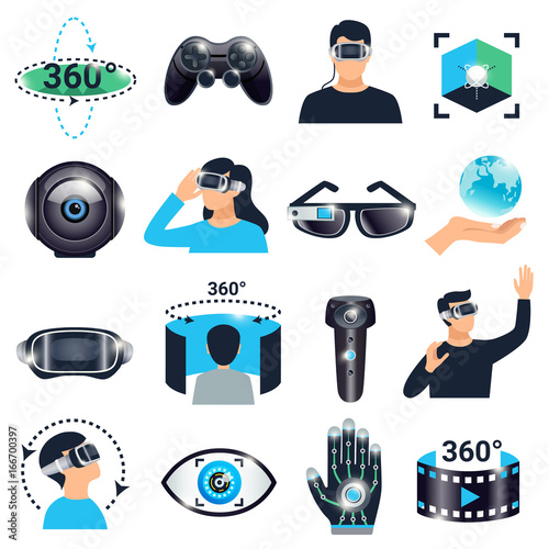 Virtual Reality Visualization Simulation Icon Set