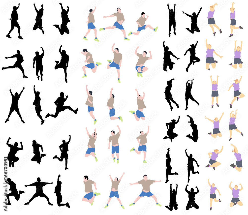 Set of jumping people isolated on white background. Set of jumping people isolated on white background.
