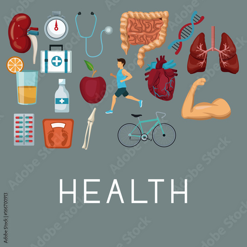 color background with set icons health elements