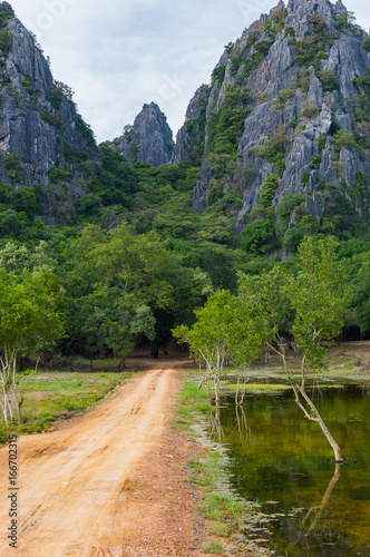 The dirt road to Khao Dang Viewpoint, Sam Roi Yod National park, Phra Chaup Khi Ri Khun Province in Middle of Thailand. photo
