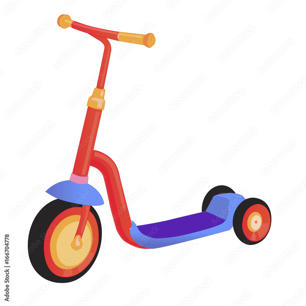 høj Forstå Resultat Cartoon cute color kick scooter. Push scooter isolated on white background.  Eco transport for kids. illustration. Stock Illustration | Adobe Stock