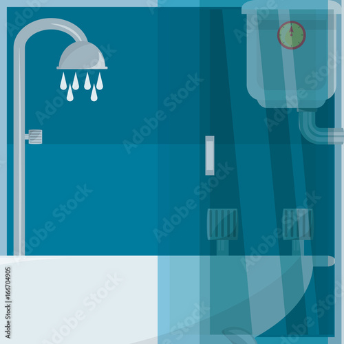 flat set icon shower stall and heating