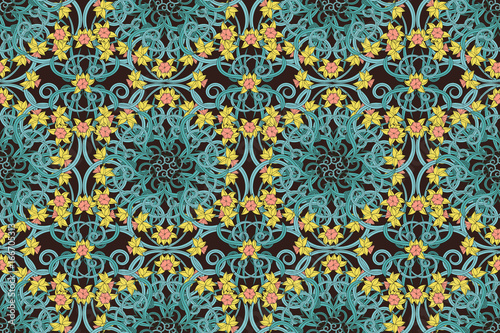 Seamless vintage pattern in small narcissus. Art nouveau millefleurs. Daffodil the symbol of Wales. Floral background for textile, wallpaper, surface, print, gift wrap, scrapbooking, decoupage.
