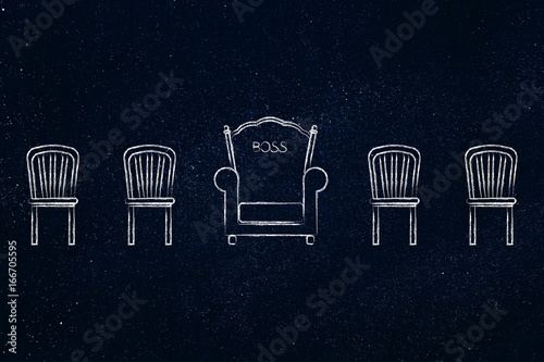 boss throne among other normal chairs (hierarchy concept) photo