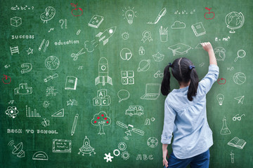 Elementary school kid student drawing doodle with child's imagination for national back to school month, education concept