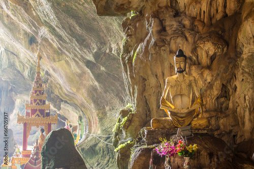 Buddhists temple in Saddar cave near Hpa-an in Myanmar photo