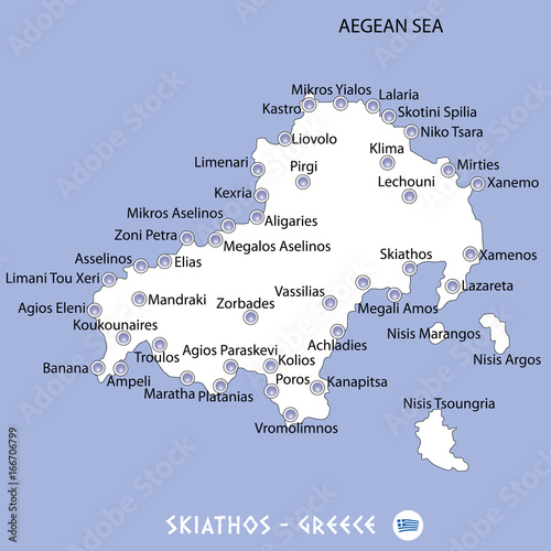 island of skiathos in greece white map and blue background illustration photo