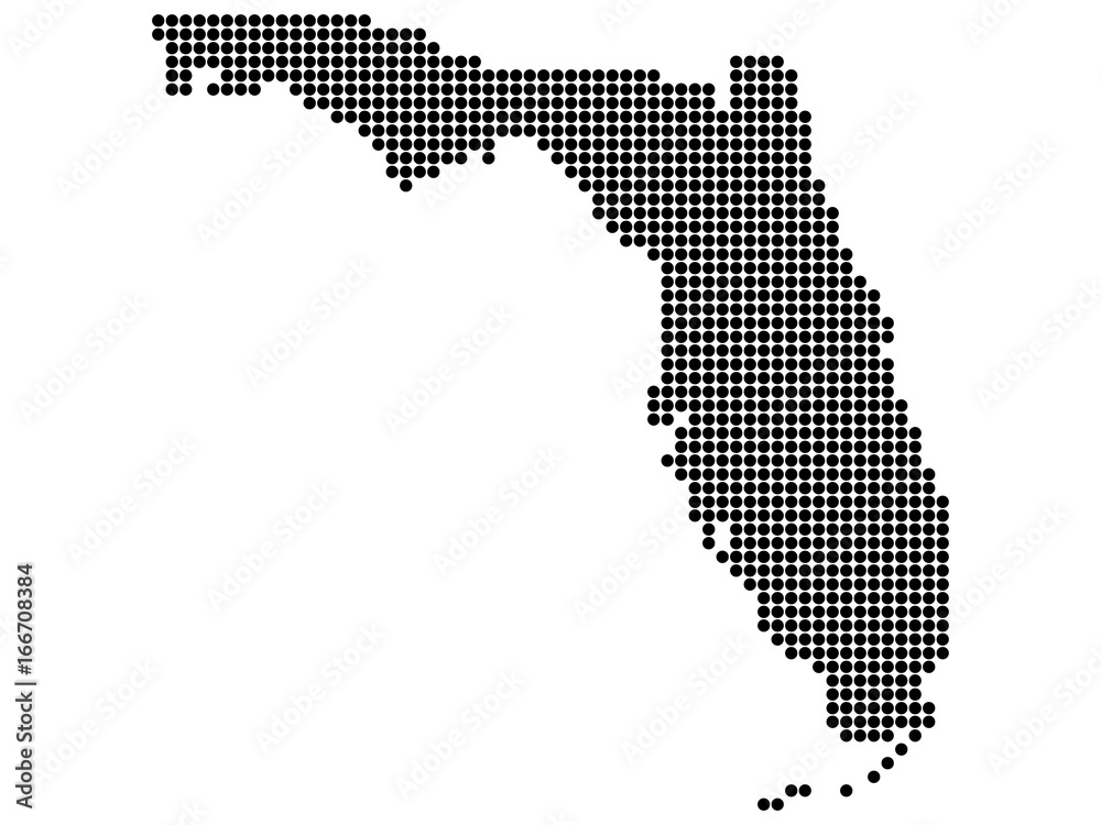 Map of Florida state print. White background, black dots. Vector illustration.