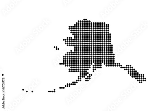 Map of Alaska state print. White background, black dots. Vector illustration.