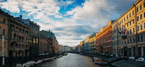 Panoramic photo of canal, river of St. Petersburg