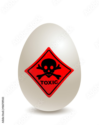 Verseuchtes Ei, Skandal um verseuchte Eier, Lebensmittelskandal, 
Ei mit Toxic Schild Vektor Illustration Isoliert auf weißem Hintergrund