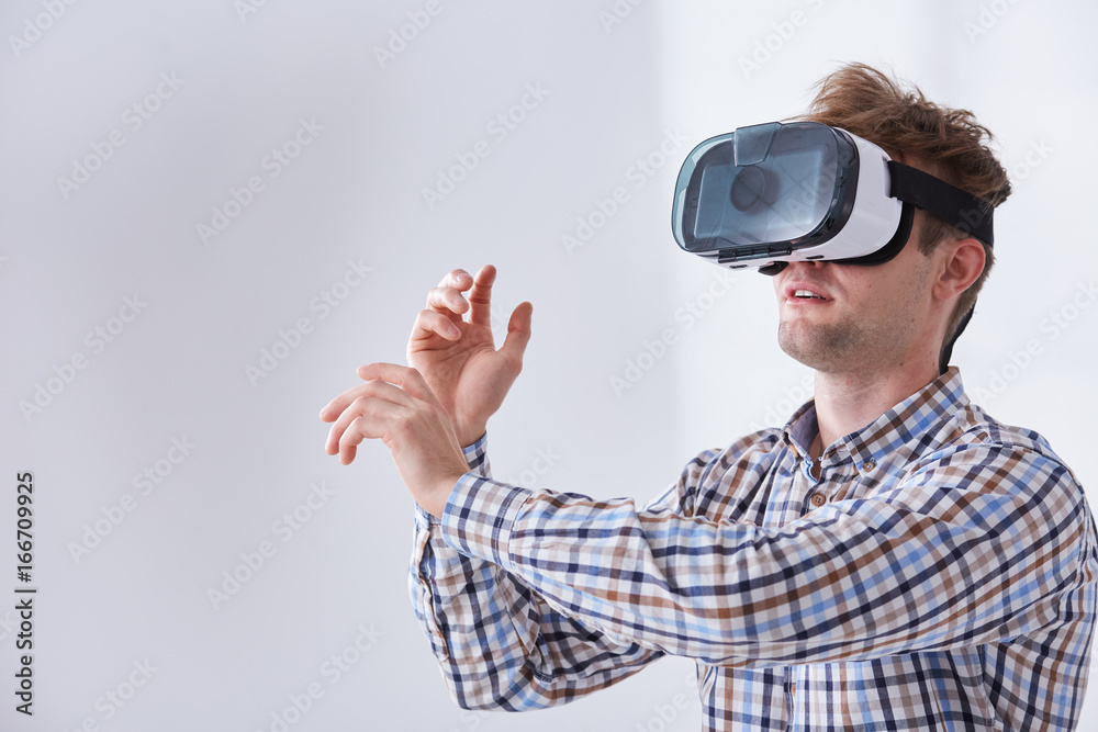 Man plays immersive game Man plays immersive game