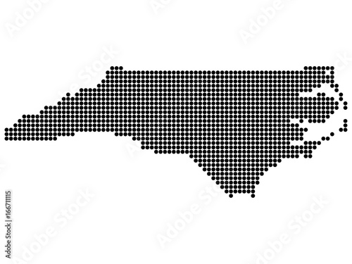 Map of North Carolina state print. White background, black dots. Vector illustration.