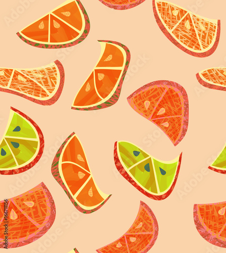Abstract orange slices with texture on cream