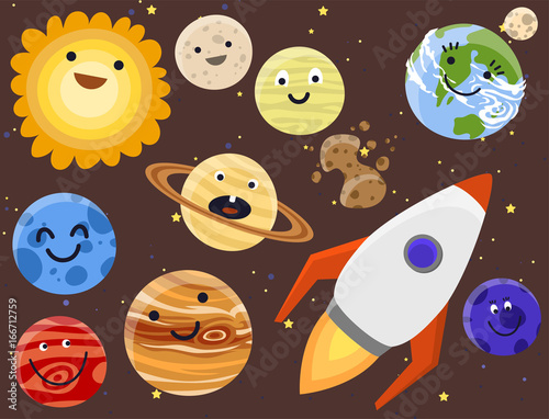 High quality solar system space planets flat universe astronomy galaxy science star vector illustration.