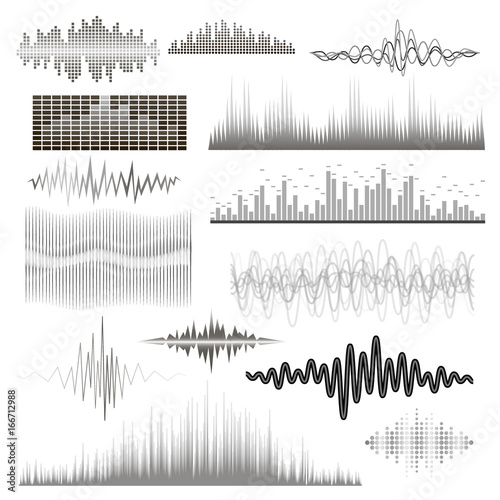 Vector digital music equalizer audio waves design template audio signal visualization signal illustration.