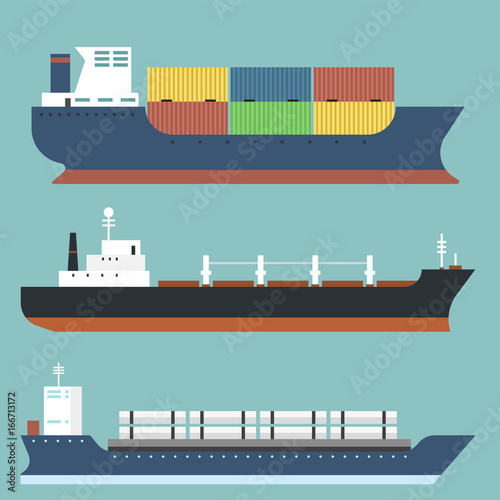 Cargo vessels and tankers shipping delivery bulk carrier train freight boat tankers isolated on background vector illustration