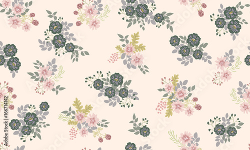 Seamless folk pattern in small wild flowers. Country style millefleurs. Floral meadow background for textile, wallpaper, pattern fills, covers, surface, print, gift wrap, scrapbooking, decoupage.