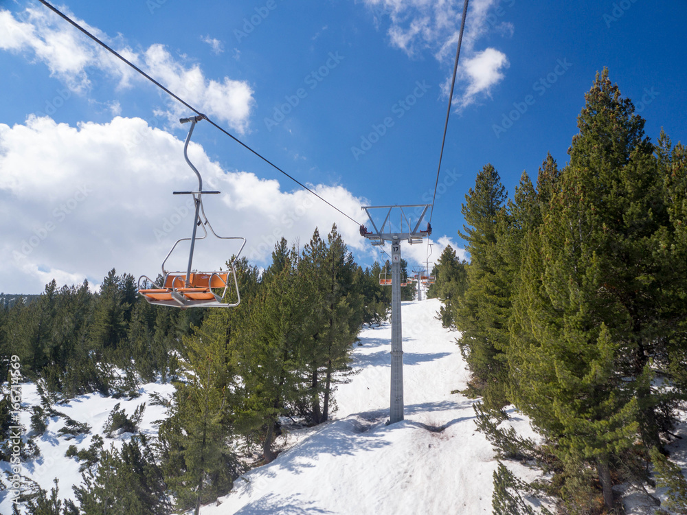 View from ski lift in mount bezbog, Rhodopi mountain, Bulgaria