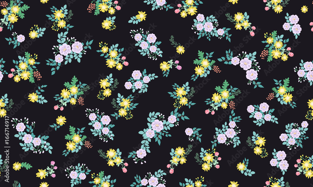 Seamless folk pattern in small wild flowers. Country style millefleurs. Floral meadow background for textile, wallpaper, pattern fills, covers, surface, print, gift wrap, scrapbooking, decoupage. Seamless folk pattern in small wild flowers. Country style millefleurs. Floral meadow background for textile, wallpaper, pattern fills, covers, surface, print, gift wrap, scrapbooking, decoupage.
