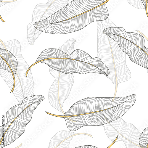 Banana leaves. Seamless pattern background. Composition on a white background.