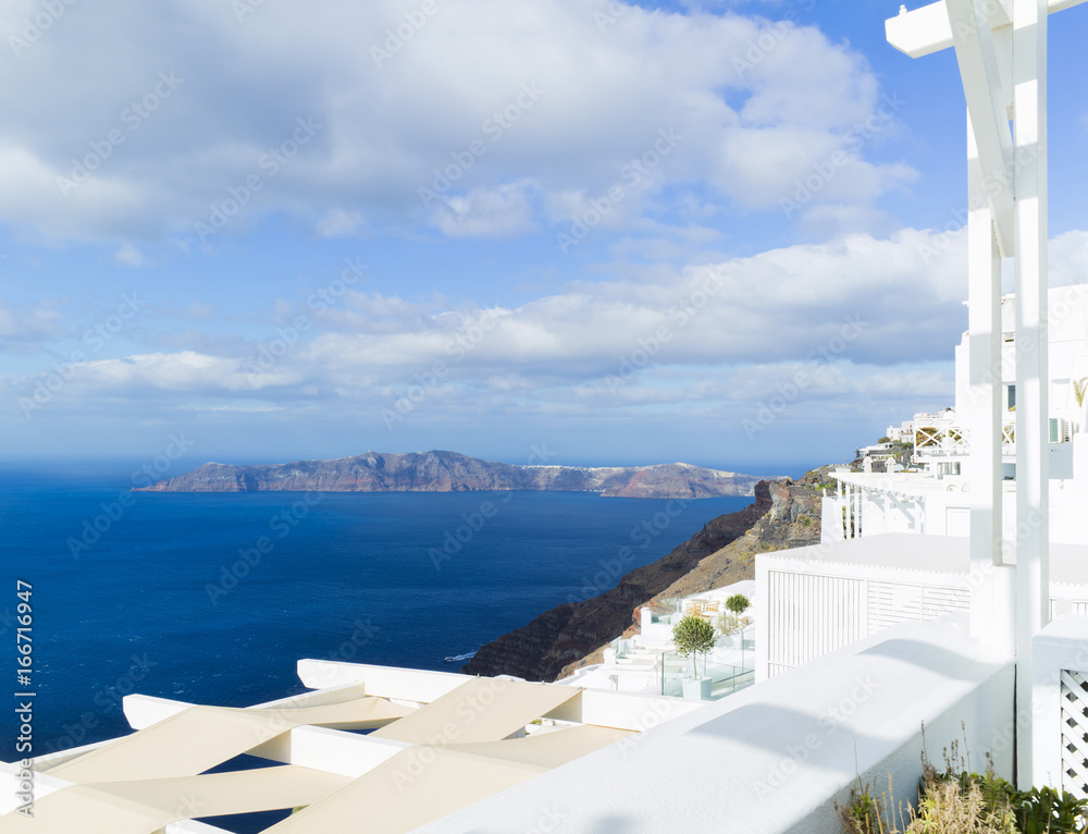 Fototapeta premium Krajobrazowa Santorini wyspa, Fira, Grecja