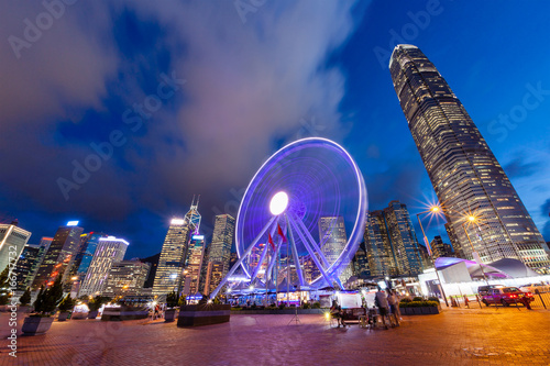 Night Scene of Hong Kong Cityscape at Central Pier
