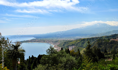 Giardini-Naxos bay with the Etna volcano