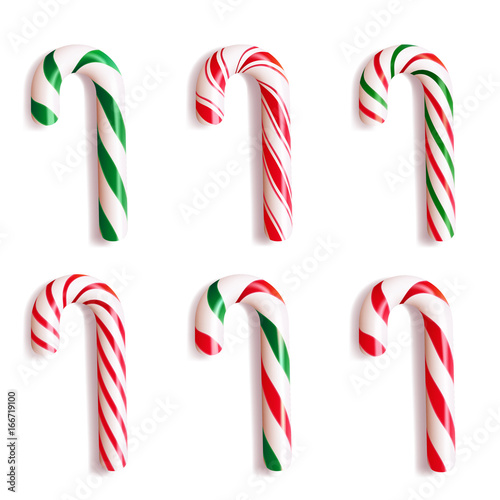 Set of realistic christmas candy cane. Vector illustration icon isolated on white.
