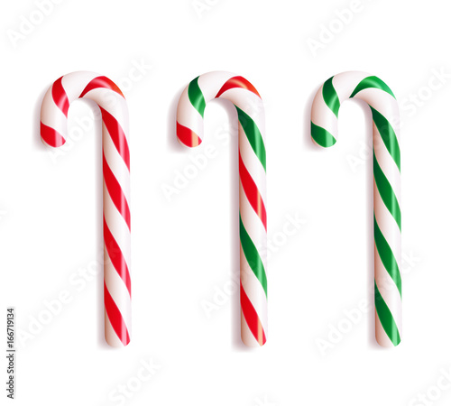 Set of realistic christmas candy cane. Vector illustration icon isolated on white.