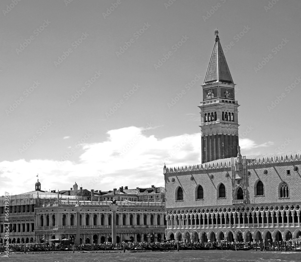 Fototapeta premium VENICE Italy High Campanile of Saint Mark and Ducal Palace black