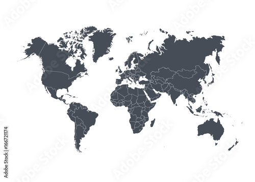 World map with countries isolated on white background. Vector illustration.
