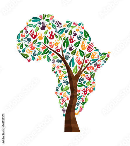 Africa hand print tree symbol for world help