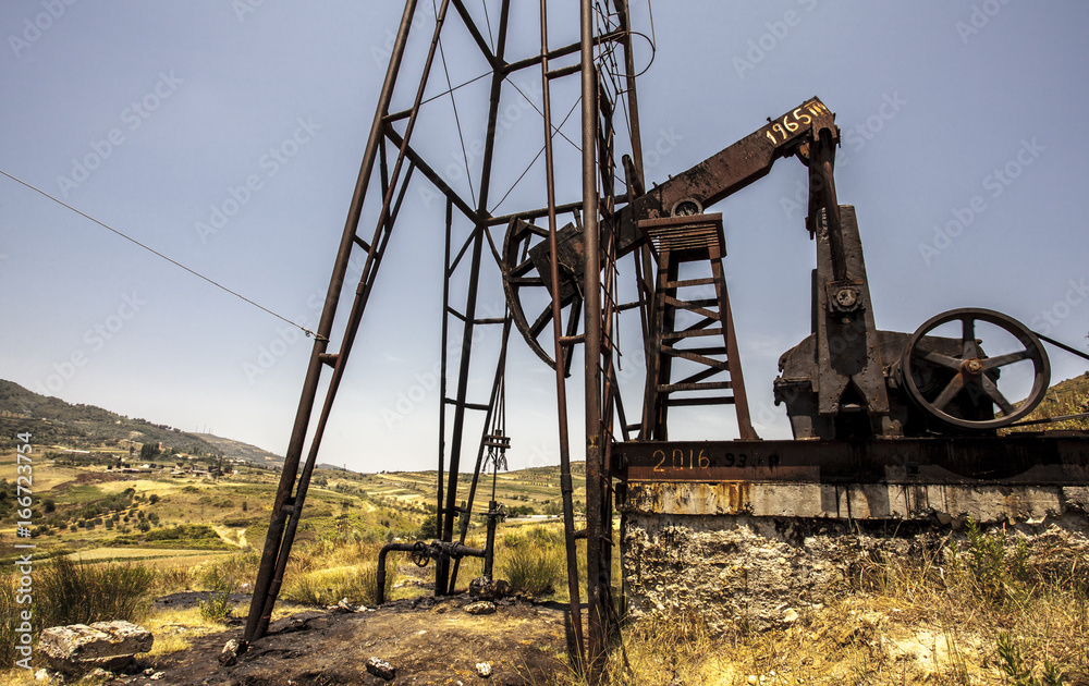Working crude oil pump in Albania countryside
