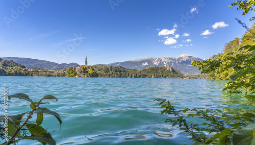 Bled lake Landscape with Marienkirche and castle Travel  Slovenia