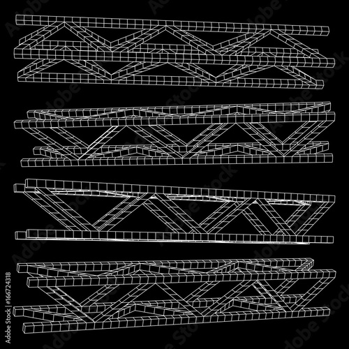 Steel truss girder element set. Wireframe low poly mesh. Vector illustration