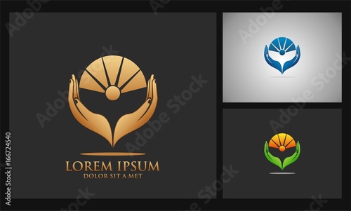 sun hand social icon vector logo