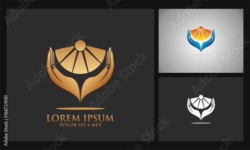 sun hand social vector logo