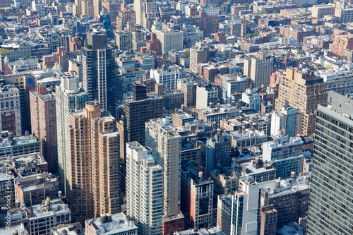 New York City Manhattan aerial view with skyscrapers and buildings background © andersphoto