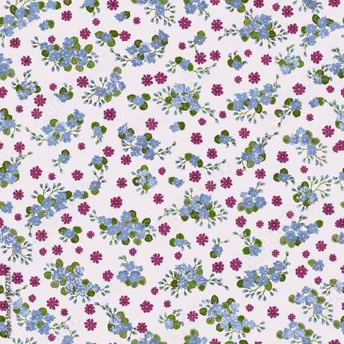 Simple gentle pattern in small-scale flower. Millefleurs. Liberty style. Floral seamless background for textile or book covers, manufacturing, wallpapers, print, gift wrap and scrapbooking.