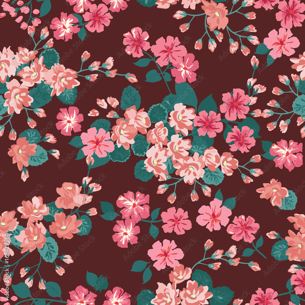 Simple gentle pattern in small-scale flower. Millefleurs. Liberty style. Floral seamless trendy color background for textile, book covers, manufacturing, wallpapers, print, gift wrap and scrapbooking.