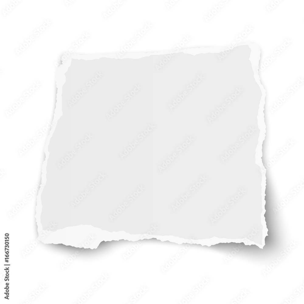 Vector square torn paper tear with soft shadow isolated on white background