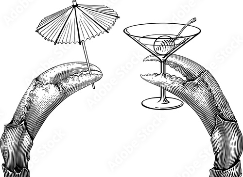 Basic CMYKBlack and white vector illustration with a twain crab's claws holding things. The things can not be separated from claws