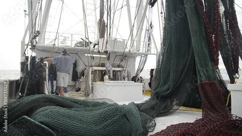 Tangled fishing net on boat