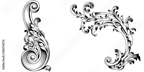 Set of vintage baroque ornament, corner. Retro pattern antique style acanthus. Decorative design element filigree calligraphy vector. - stock vector