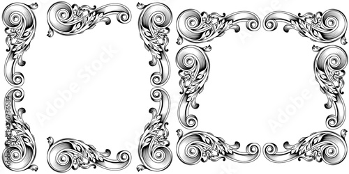 Set of vintage border frame engraving with retro ornament pattern in antique baroque style decorative design. Vector