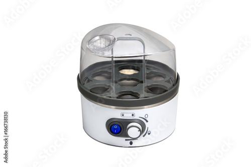 Electric egg boiler, cooker isolated on white background.