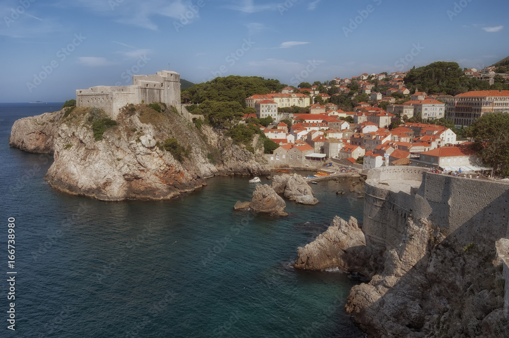 Fort Lovrijenac or St. Lawrence Fortress in Dubrovnik old town on the Dalmatian coast, overshadowing the two entrances to the city.
